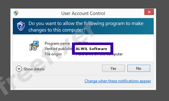 Screenshot where ALWIL Software appears as the verified publisher in the UAC dialog